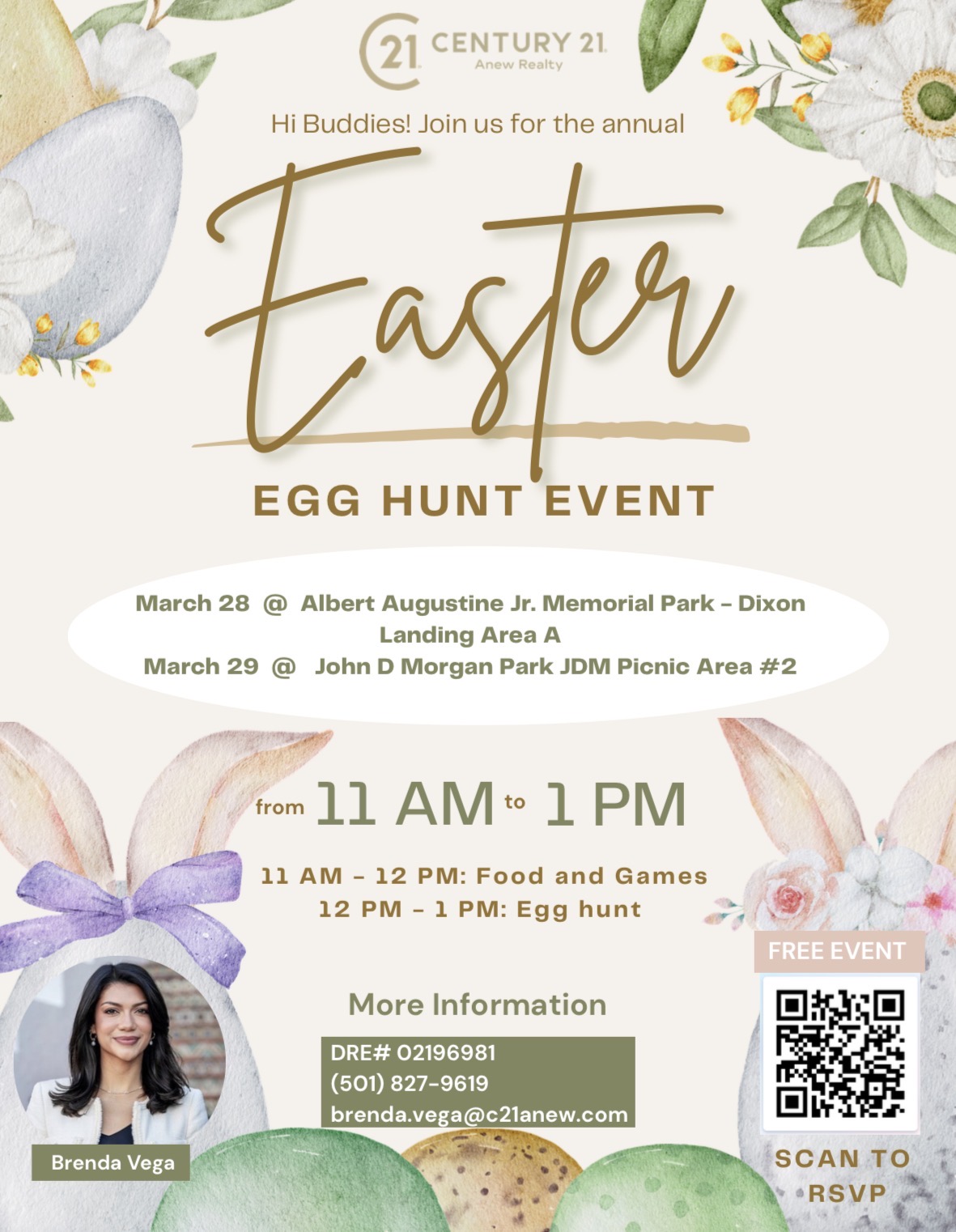 Free Easter Egg Hunt — March 28 and 29, 2026. Food, games, prizes, and fun for all ages.